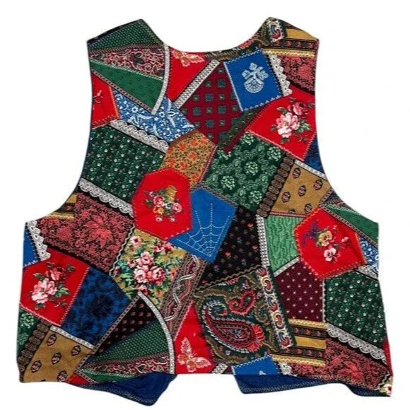 Handmade Vintage Colorful Patchwork Print Hippie Chic Reversible Vest - Picture 4 of 8